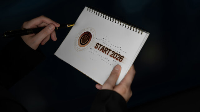 Start 2025 concept with futuristic power button symbolizing fresh beginnings, innovation, and digital transformation. Start 2025, new goals, and start 2025 initiative. Spline