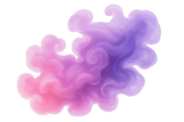 Pink and purple smoke mixing and swirling in abstract cloud, liquid ink dissolving on transparent background
