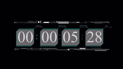 Digital timer counting up on a black background with futuristic elements. - Powered by Adobe