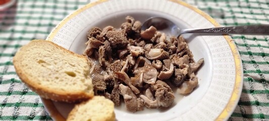 Rustic Homemade Beef Tripe Dish with Bread