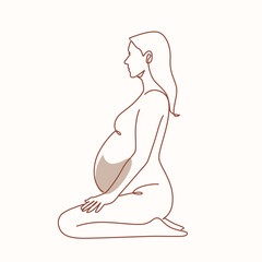 Pregnant woman sitting relaxing one line drawing. Pregnant woman sitting relaxing single line illustration. Pregnant woman sitting relaxing minimalist line art. Pregnant woman sitting relaxing vector 