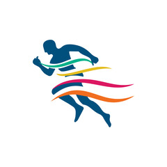 Runner silhouette with colorful streaks symbolizing speed and motion