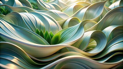 Abstract Swirling Green Foliage A Textured Botanical Artwork Featuring Serpentine Leaf Forms and a Central Cluster of Vibrant Green Sprouts
