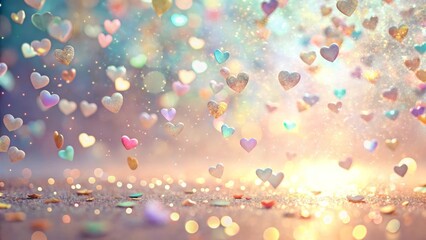 Enchanted Heartshower  A Dreamlike Glitter Background of Pastel Hearts Falling onto a Sparkling Surface