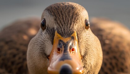 Close-up of a Duck's Curious Face in the Sunlight