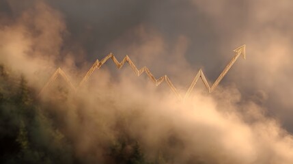 Conceptual graph showing upward financial growth piercing through misty clouds