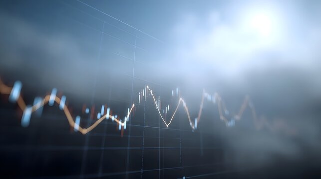 Financial market chart with fluctuating lines in a foggy atmospheric background - Powered by Adobe