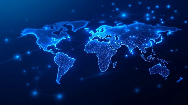 Global network connection world map technology digital communication worldwide business concept