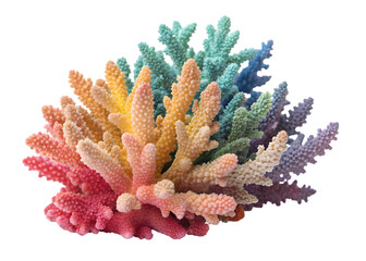 Fototapeta premium Colorful staghorn coral with rainbow hues thriving against a transparent backdrop