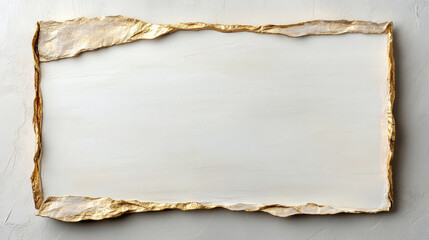 White minimalist canvas with gold irregular edge frame conveying calm elegance
