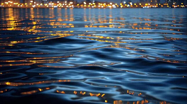 Glistening waves with blurred city lights