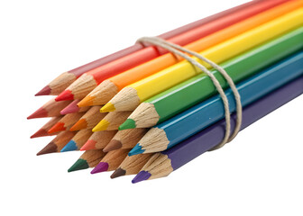Fototapeta premium Arrangement of colorful wood pencils bound together with string against a transparent background