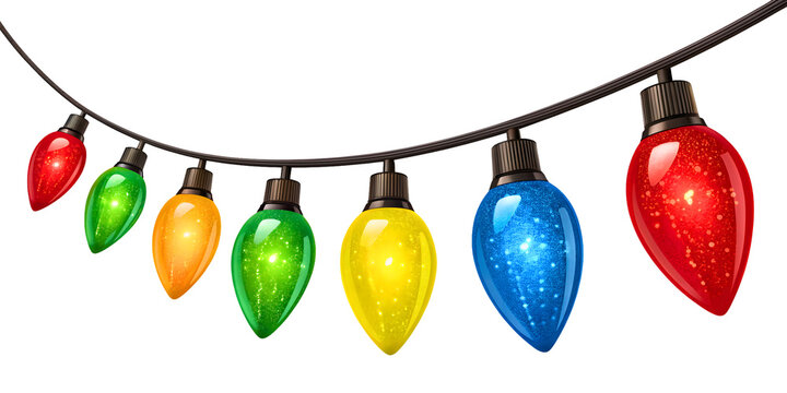 Colorful c7 christmas lights string on black background