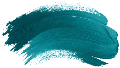 Abstract teal blue textured paint stroke with visible brush marks isolated on transparent background