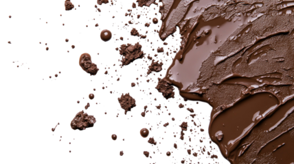 Wet mud stains forming irregular earthy splatter texture with natural messy soil pattern ideal for surface detail presentation isolated on white background