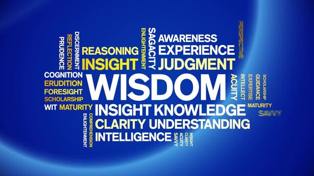 Wisdom animated word cloud-text design animation tag kinetic typography seamless loop.
