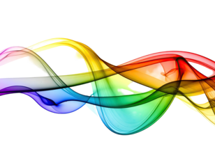 Wavy rainbow light trails against a black background