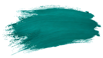 Vibrant teal green textured brush stroke abstract art element with visible bristle marks isolated on transparent background