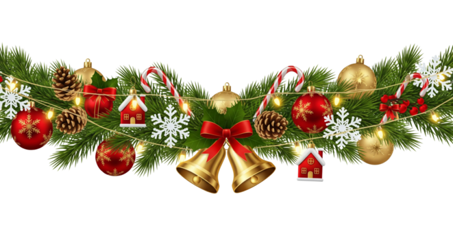 Festive christmas garland with ornaments and lights - Powered by Adobe