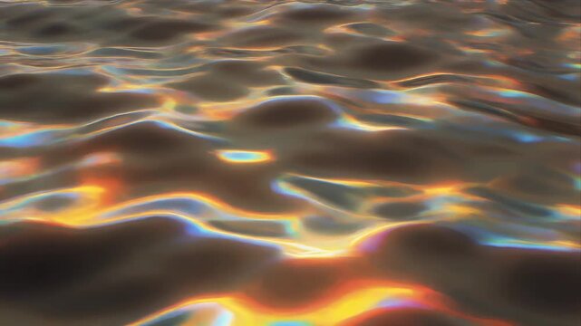 Abstract liquid surface with vibrant chromatic reflections an ethereal play of light and shadow showcasing dynamic wavy textures