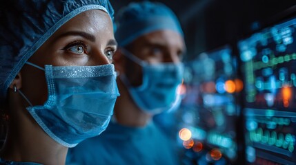 Medical Professionals Monitoring Patient Data in Surgical Environment