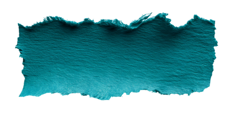 A textured piece of torn teal colored paper with rough edges isolated on transparent background