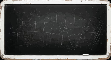 Vintage scratched blackboard with chalk marks, Realistic image of an old blackboard with visible scratches, white chalk marks, and a worn wooden frame. Ideal for education themes, nostalgic school 