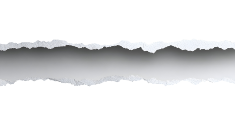 A textured white paper strip with uneven torn edges casting a subtle shadow isolated on transparent background