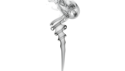Graceful grey smoke plume rising and swirling with intricate curls and delicate wisps, forming an abstract,, isolated on transparent background