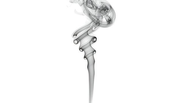 Graceful grey smoke plume rising and swirling with intricate curls and delicate wisps, forming an abstract,, isolated on transparent background
