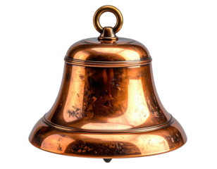 Shiny copper bell, isolated on black, aged surface