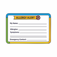 Allergy alert card for emergency contact, designed to communicate allergy information for healthcare safety. Allergy alert is useful for listing allergies, symptoms, and emergency contacts,