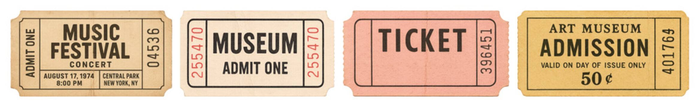 PNG Vintage admission tickets collection, element set on transparent background