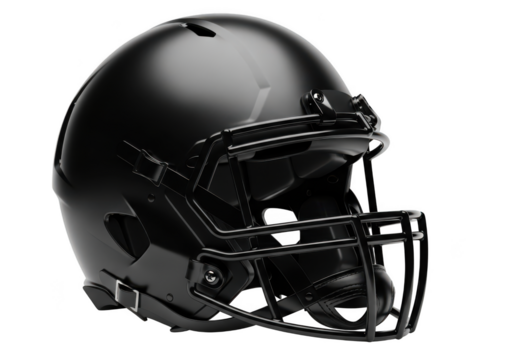 High quality stock photo of a black football helmet, sports equipment, protective gear, american football, gridiron football isolated on transparent background - Powered by Adobe