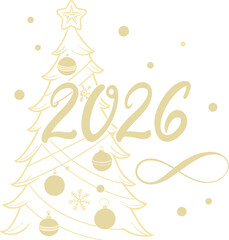 &ldquo;Elegant luxury gold &lsquo;2026&rsquo; typography with Christmas tree replacing the number 2, gold sparkles, soft glow, black background, premium holiday theme, modern vector style.&rdquo;