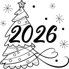 &ldquo;Elegant luxury gold &lsquo;2026&rsquo; typography with Christmas tree replacing the number 2, gold sparkles, soft glow, black background, premium holiday theme, modern vector style.&rdquo;