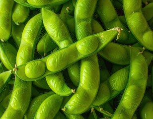 Fresh green edamame beans in close up detail