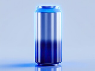 Blue metallic can on soft gradient background