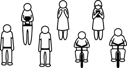 Collection of simple stick figure icons representing people in various poses and activities