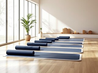 Yoga mats in a bright, modern studio space