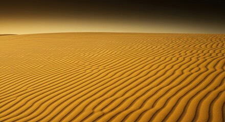 Vast golden sand stretches to the distant horizon, creating an immense, serene, and textured landscape. Emphasizes journey and solitude ,travel ,empty ,sand