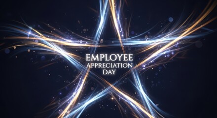 Abstract glowing star formation with light streaks and particles, symbolizing employee appreciation day and recognition