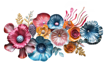 Watercolor floral arrangement clipart, colorful flower bouquet illustration, botanical decoration, wedding invitation design element, isolated on transparent background