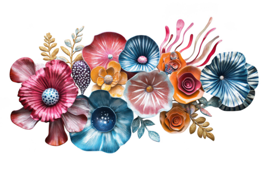 Watercolor floral arrangement clipart, colorful flower bouquet illustration, botanical decoration, wedding invitation design element, isolated on transparent background