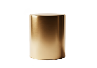 Premium gold metal cylinder 3d rendered illustration, shiny metallic surface, golden hue, isolated on transparent background