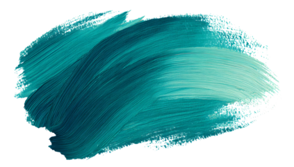 Abstract teal green textured brush stroke paint smear with visible canvas weave isolated on transparent background