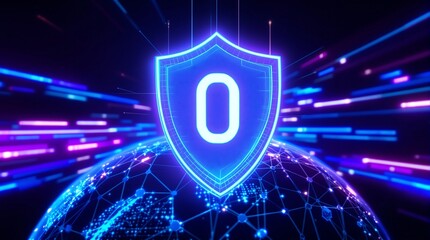 Cybersecurity protection shield digital technology network security system concept illustration