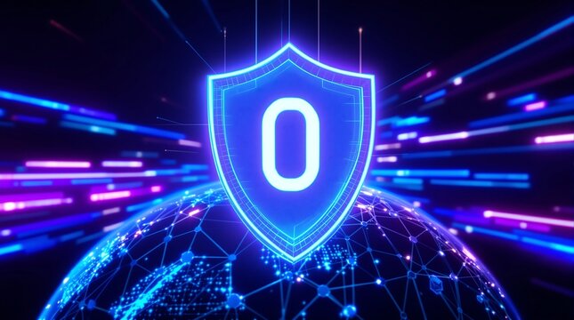 Cybersecurity protection shield digital technology network security system concept illustration