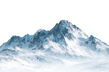 A snow-capped mountain range isolated against a transparent background, detailed and textured