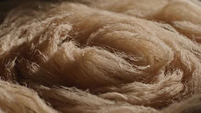Abstract close-up loop of organic fibrous beige paper pulp texture softly vibrating and pulsing close-up, raw, fibrous